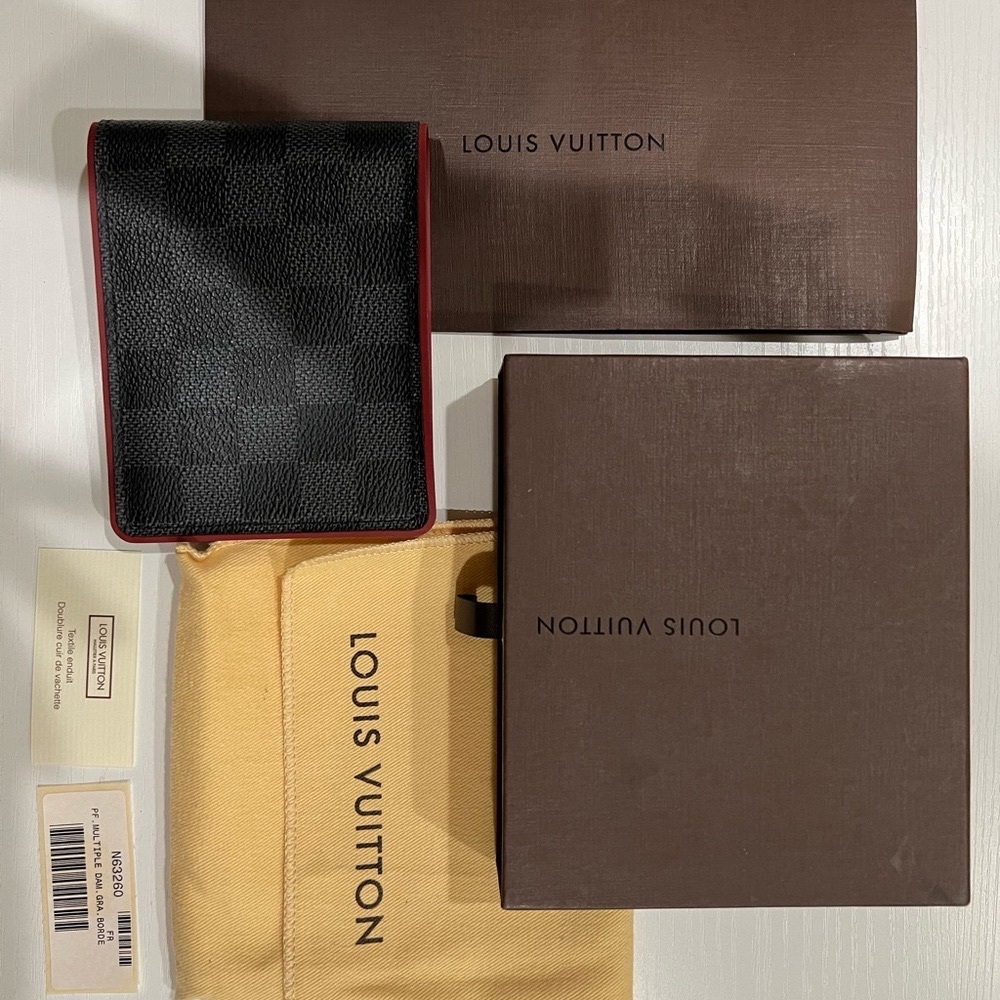 FULL SET LV Louis Vuitton Damier Graphite Black/Red Bifold Wallet